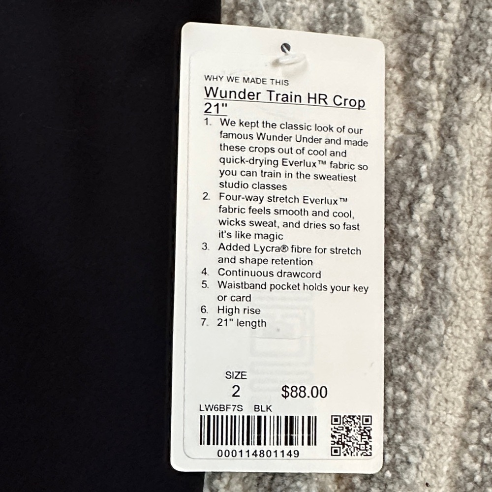 NWT Lululemon Wunder Train HR Crop 21”- Size 2 - Picture 2 of 4